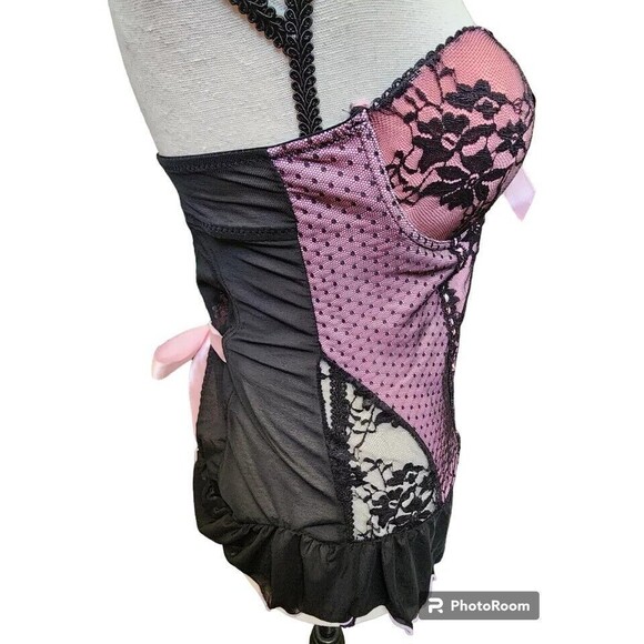 Native Intimates 36B Lace Bustier Black/Pink - Picture 3 of 8